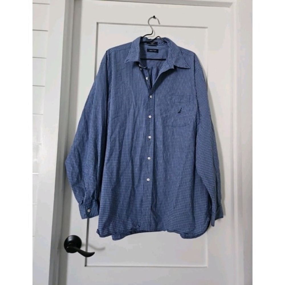 Nautica Men's XXL‎ Blue Plaid Button-Down Shirt - Long Sleeve